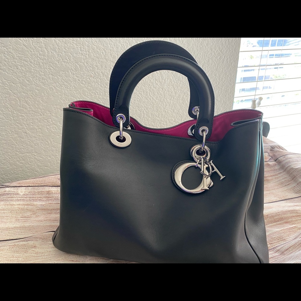 Dior black and dark pink large tote bag Diorissimo